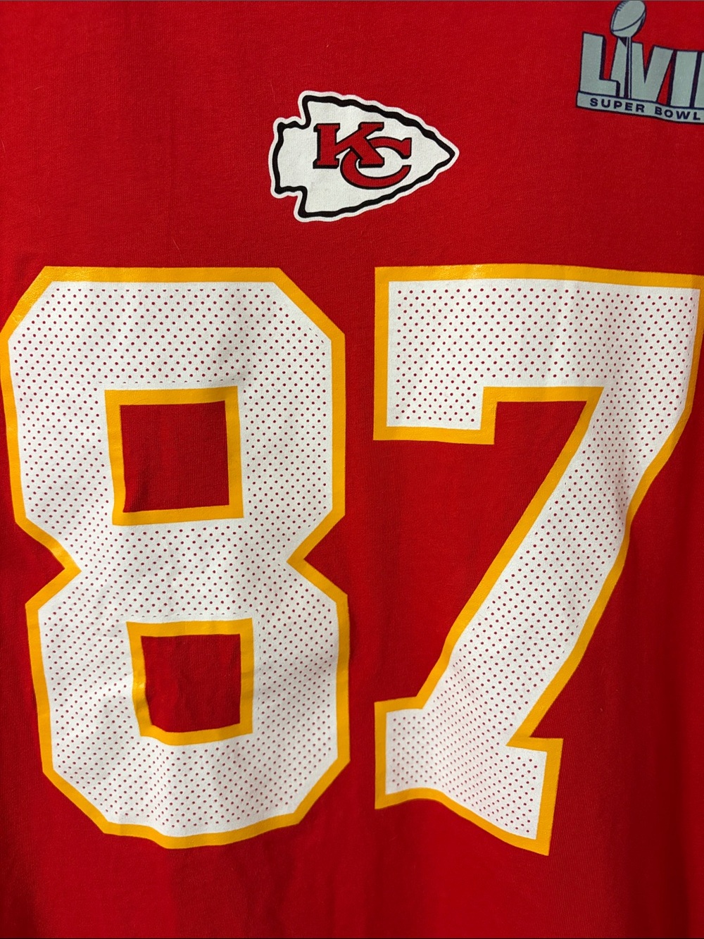 Nike Kansas City Chiefs Kelce #87 Short-Sleeve Red Tee Super Bowl LVII Womens XL - Picture 4 of 5